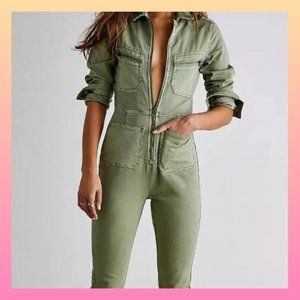 Free People Lennox Jumpsuit - Medium - Army Green  EUC!!!!!